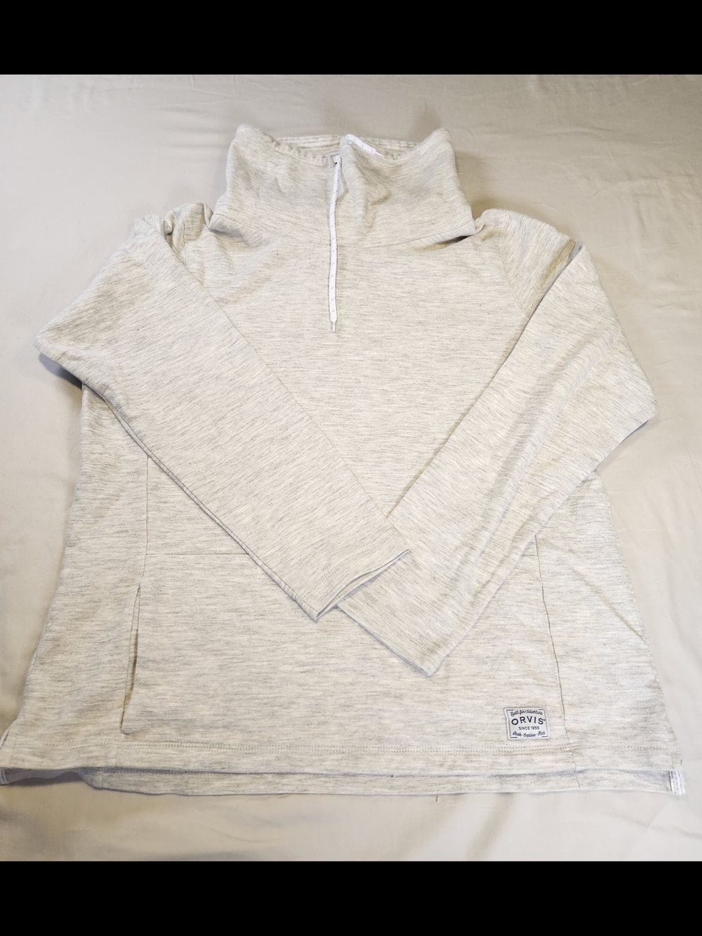 Orvis Light Gray High Neck Pullover Sweatshirt Drawstring Long Sleeve Size M